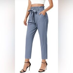 Grace Karin Women's High Waisted Paper Bag Pant Slate Blue